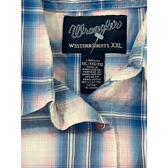 Wrangler Pink Blue Plaid Breast Cancer Awareness Snap Button Women's XXL - Picture 4 of 6